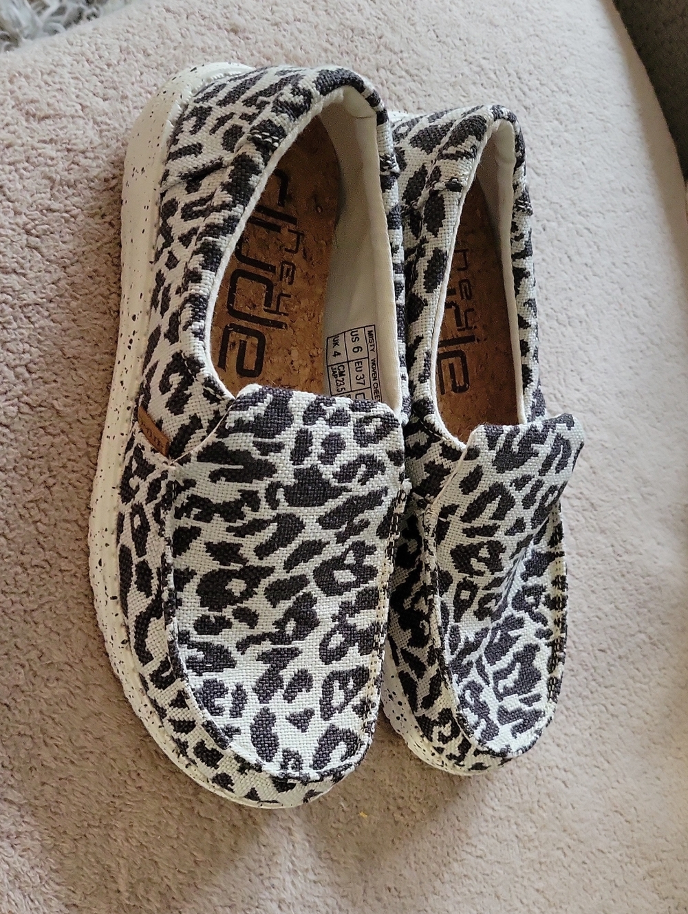 Hey Dude Women's Slip-On Moccasins in Black and White Leopard
